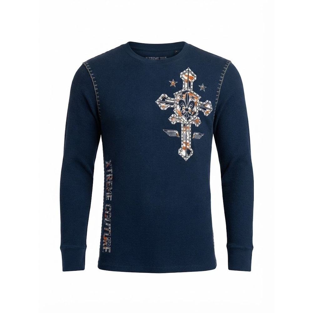 NEW Xtreme Couture Mens Soldier of Faith Thermal Shirt Navy Blue Medium - IW